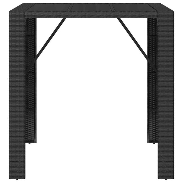 vidaXL Table de bar avec plateau en verre Noir 105x80x110 cm Résine tressée