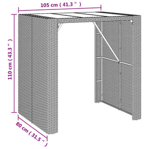 vidaXL Table de bar avec plateau en verre Noir 105x80x110 cm Résine tressée