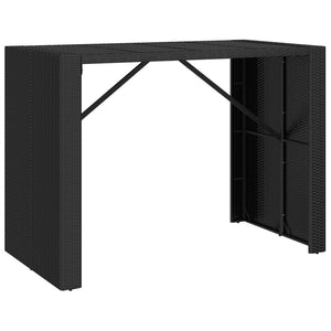vidaXL Table de bar avec plateau en verre Noir 145x80x110 cm Résine tressée