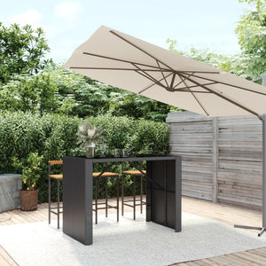 vidaXL Table de bar avec plateau en verre Noir 145x80x110 cm Résine tressée