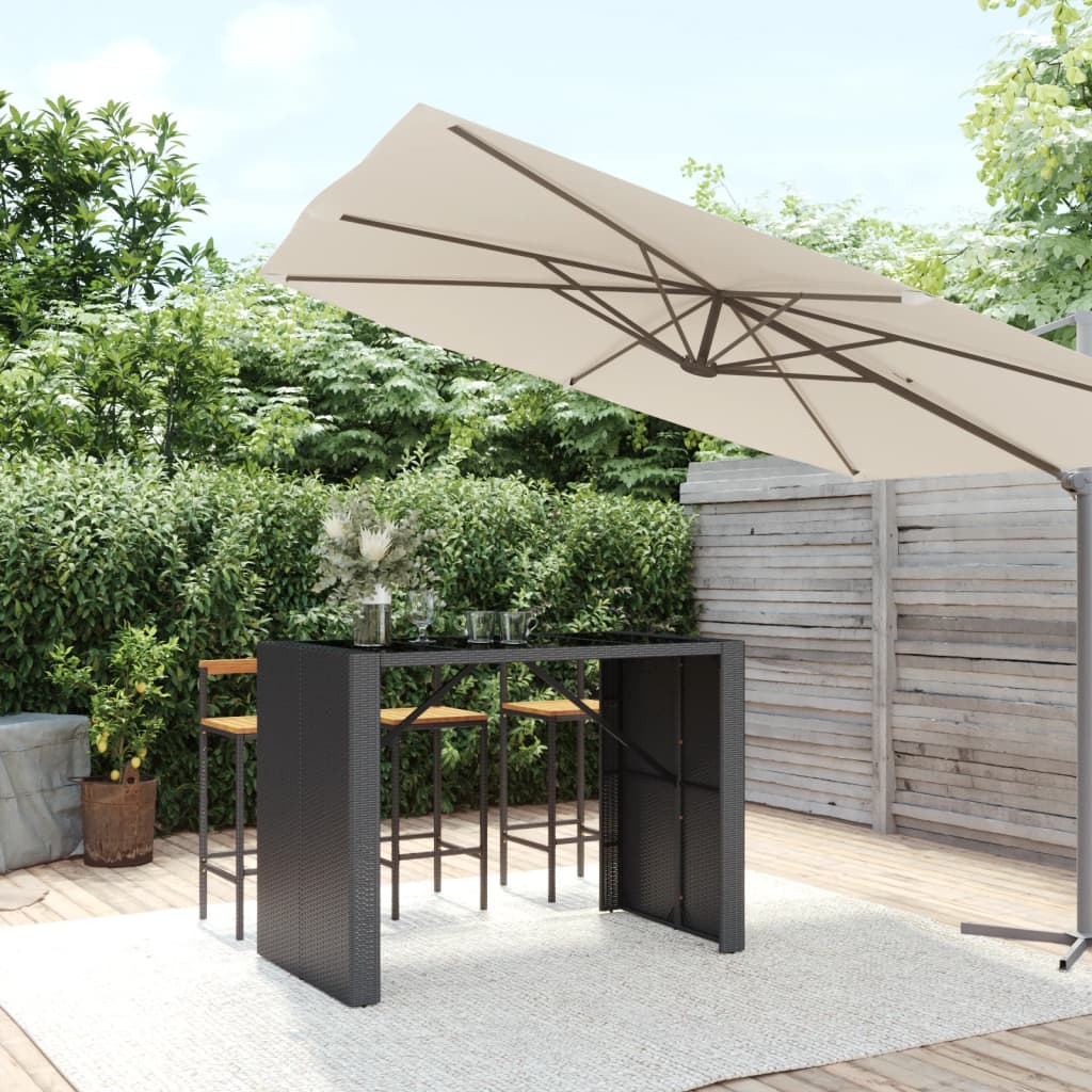 vidaXL Table de bar avec plateau en verre Noir 145x80x110 cm Résine tressée