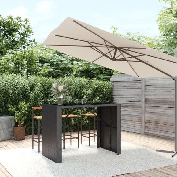 vidaXL Table de bar avec plateau en verre Noir 145x80x110 cm Résine tressée