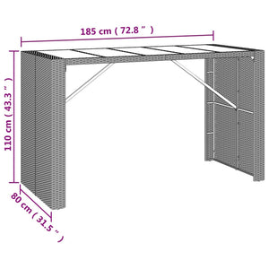 Grauer Bartisch mit Glasplatte 185x80x110 cm