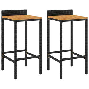 Barhocker 2er Set, Akazienholz & Poly Rattan