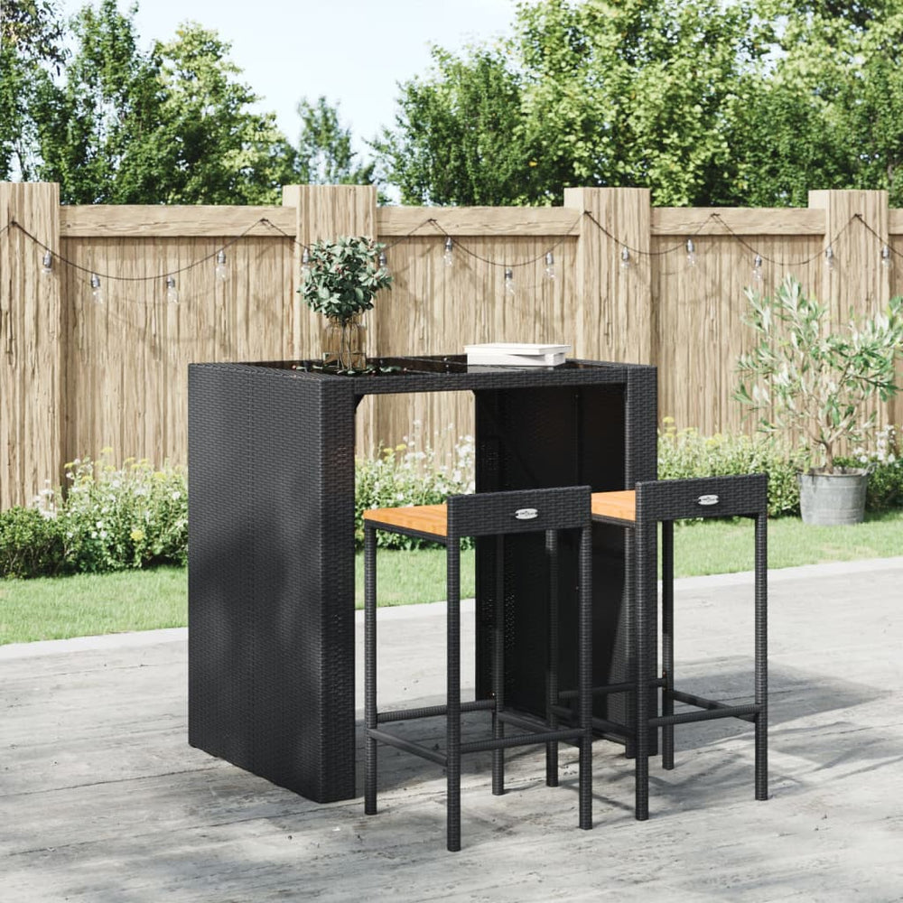 Barhocker 2er Set, Akazienholz & Poly Rattan