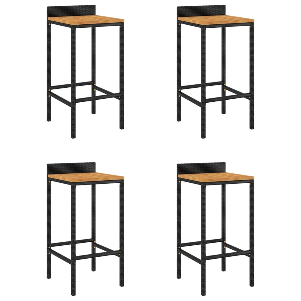 Barhocker 4er Set, Akazienholz & Poly Rattan