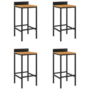 Barhocker 4er Set, Akazienholz & Poly Rattan
