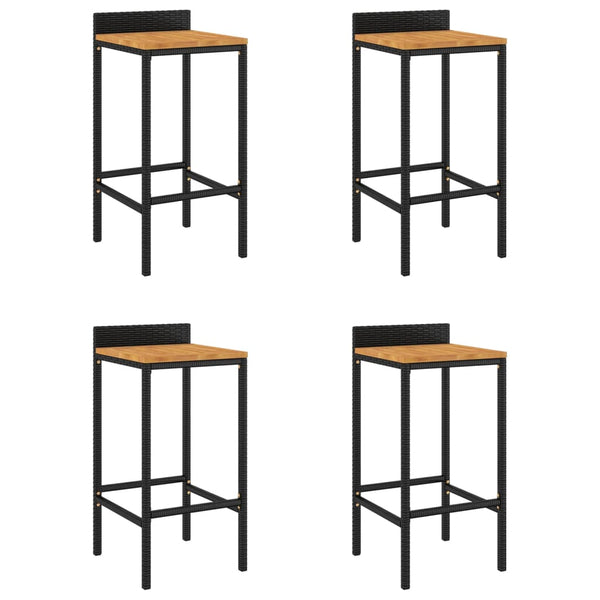 Barhocker 4er Set, Akazienholz & Poly Rattan