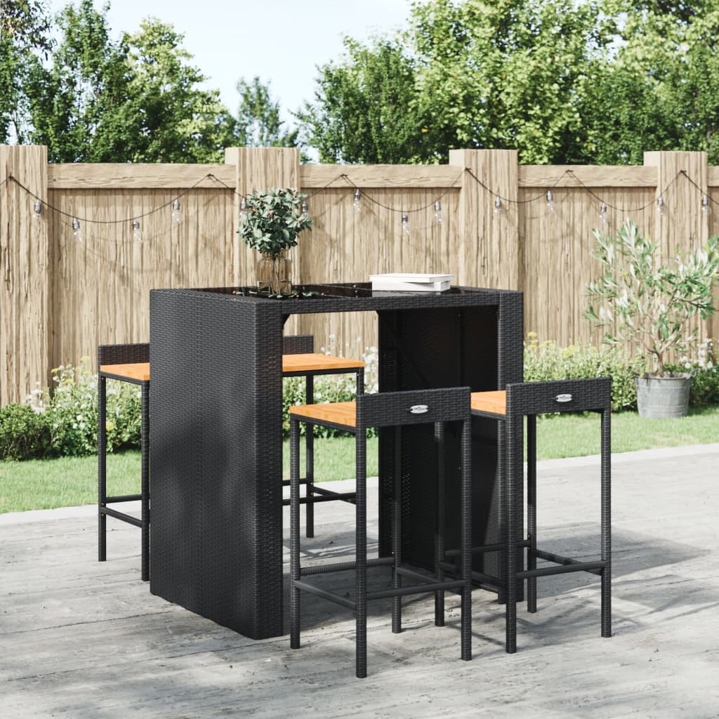 Barhocker 4er Set, Akazienholz & Poly Rattan