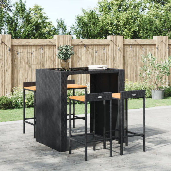 Barhocker 4er Set, Akazienholz & Poly Rattan