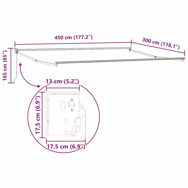 vidaXL Cadre de parasol rétractable Blanc 450 x 300 cm Aluminium