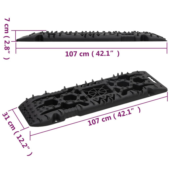 Traktionsmatten, 2 Stk., 107x31x7 cm, Schwarz