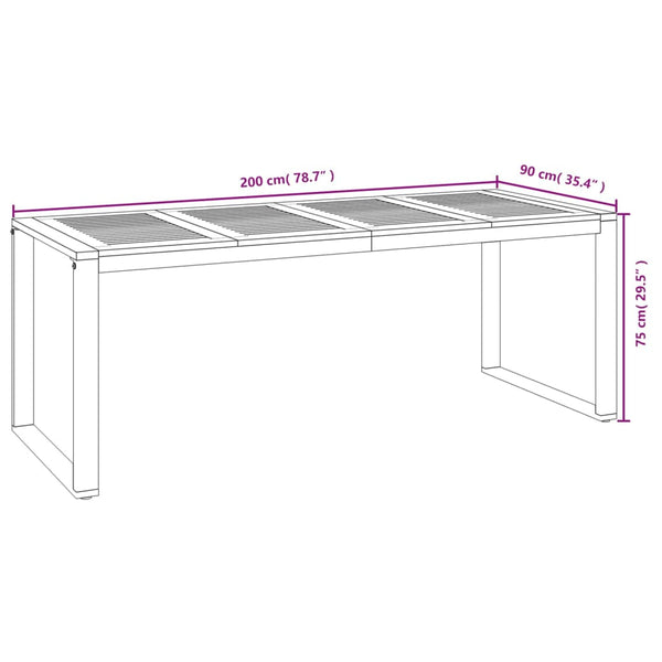 vidaXL Table de jardin avec pieds en U 200x90x75 cm Bois d'acacia massif