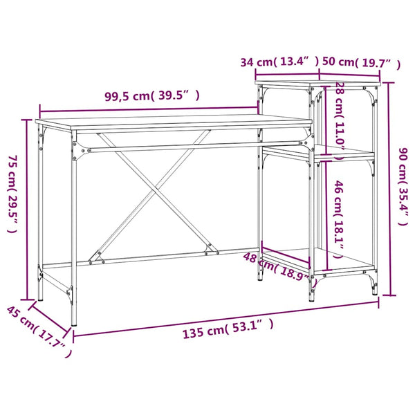 Schreibtisch Sonoma Eiche mit Regal 135cm