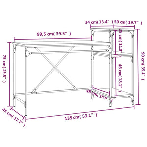 Schreibtisch mit Regal Grau Sonoma 135 cm