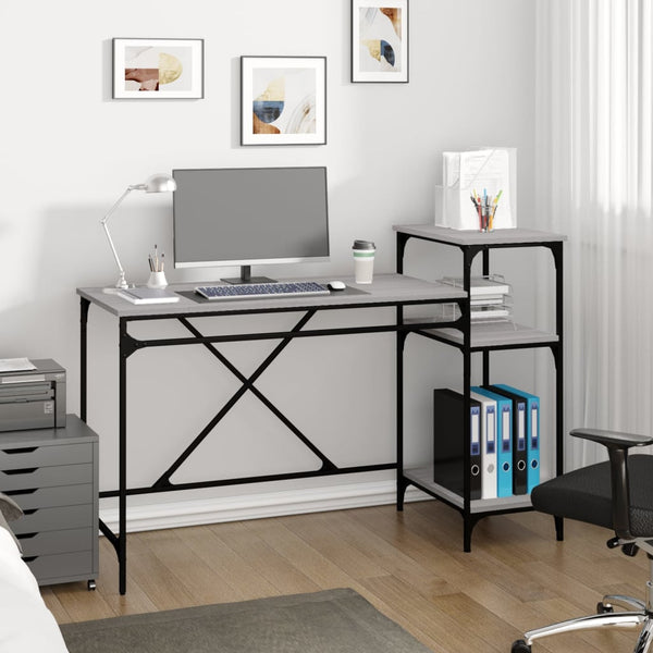 Schreibtisch mit Regal Grau Sonoma 135 cm