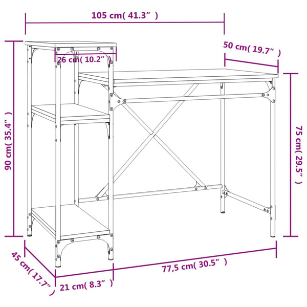 Schreibtisch mit Regal Schwarz 105cm