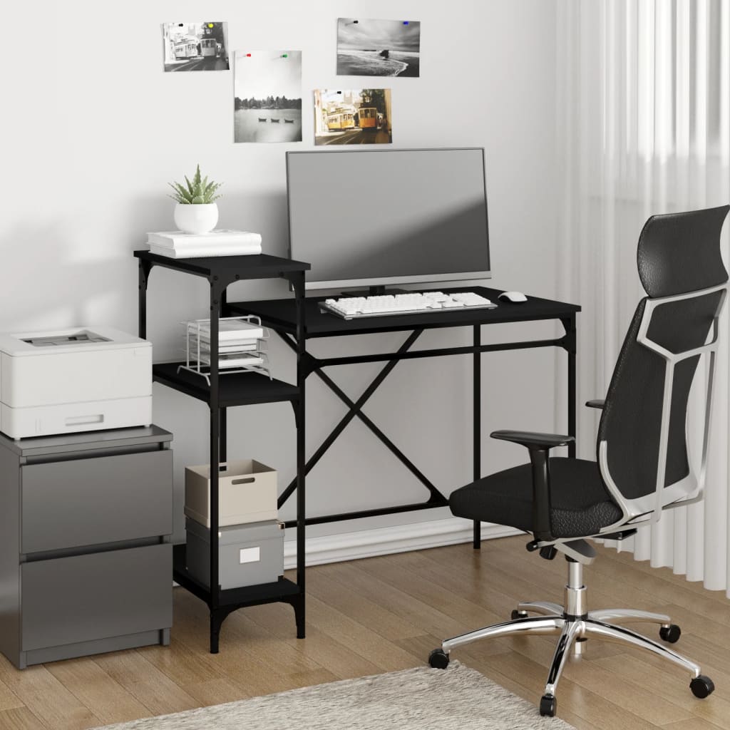 Schreibtisch mit Regal Schwarz 105cm