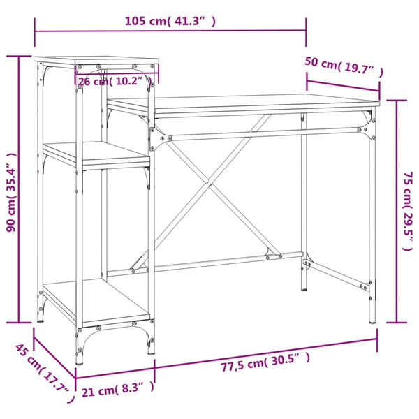 Schreibtisch Sonoma Eiche mit Regal 105cm