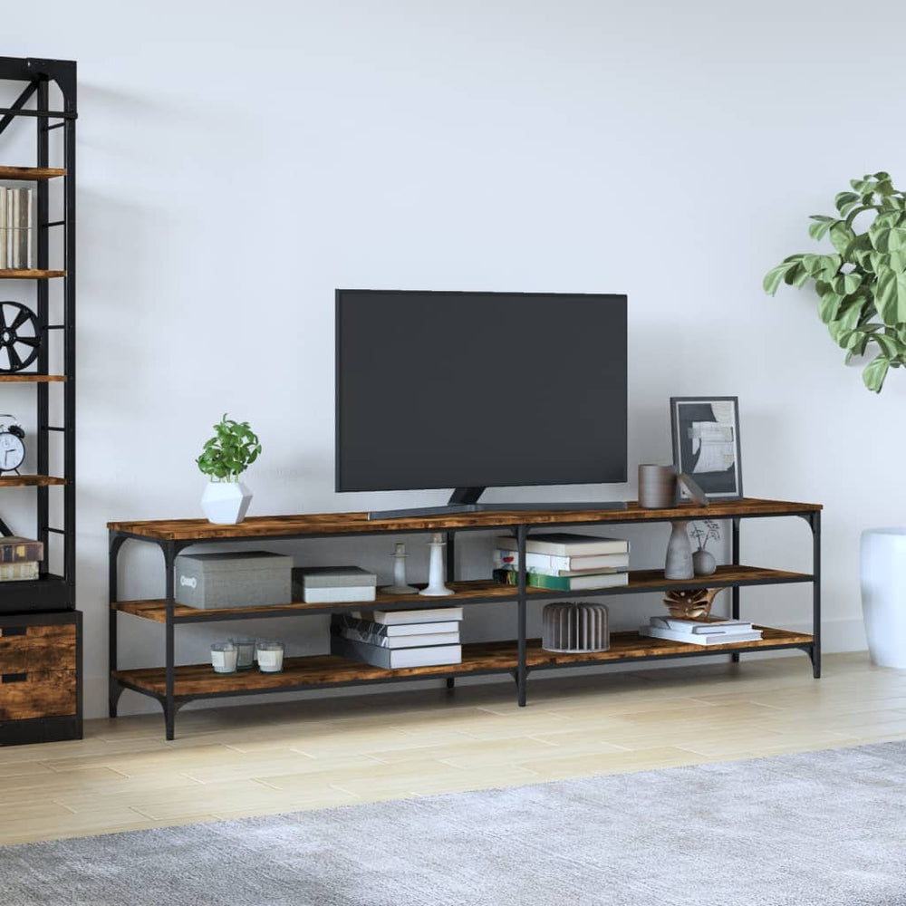 vidaXL Meuble TV chêne fumé 200x30x50 cm Bois d'ingénierie et métal