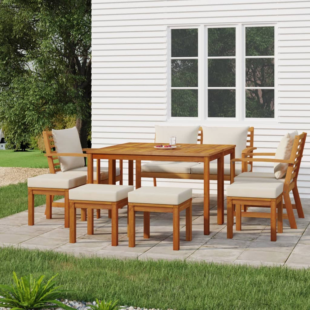 vidaXL Ensemble repas de jardin 9 pcs avec coussins Bois d'acacia massif