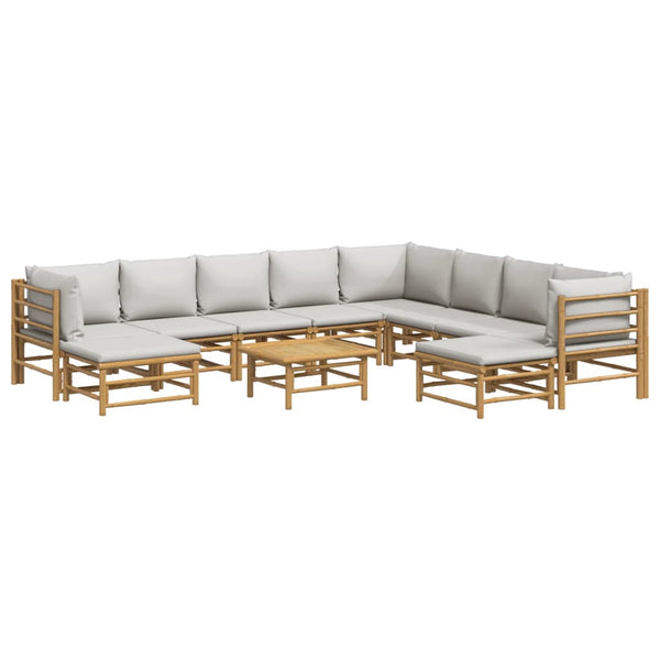 11-tlg. Garten-Lounge-Set mit Hellgrauen Kissen Bambus