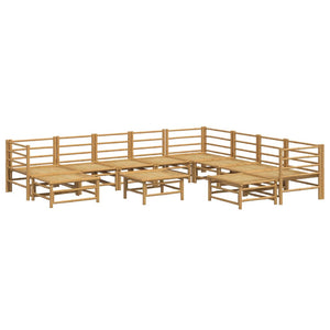 11-tlg. Garten-Lounge-Set mit Hellgrauen Kissen Bambus