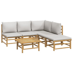 6-tlg. Garten-Lounge-Set mit Hellgrauen Kissen Bambus