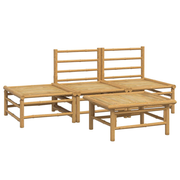 4-tlg. Garten-Lounge-Set mit Hellgrauen Kissen Bambus