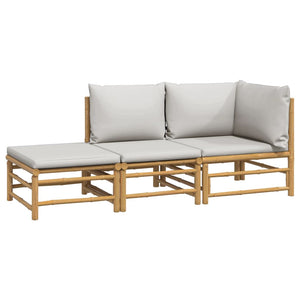 3-tlg. Garten-Lounge-Set mit Hellgrauen Kissen Bambus