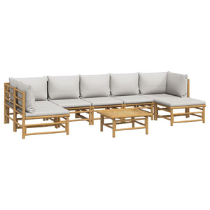 8-tlg. Garten-Lounge-Set mit Kissen Hellgrau Bambus