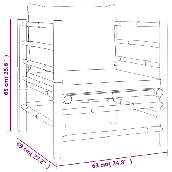 7-tlg. Garten-Lounge-Set mit Taupe Kissen Bambus