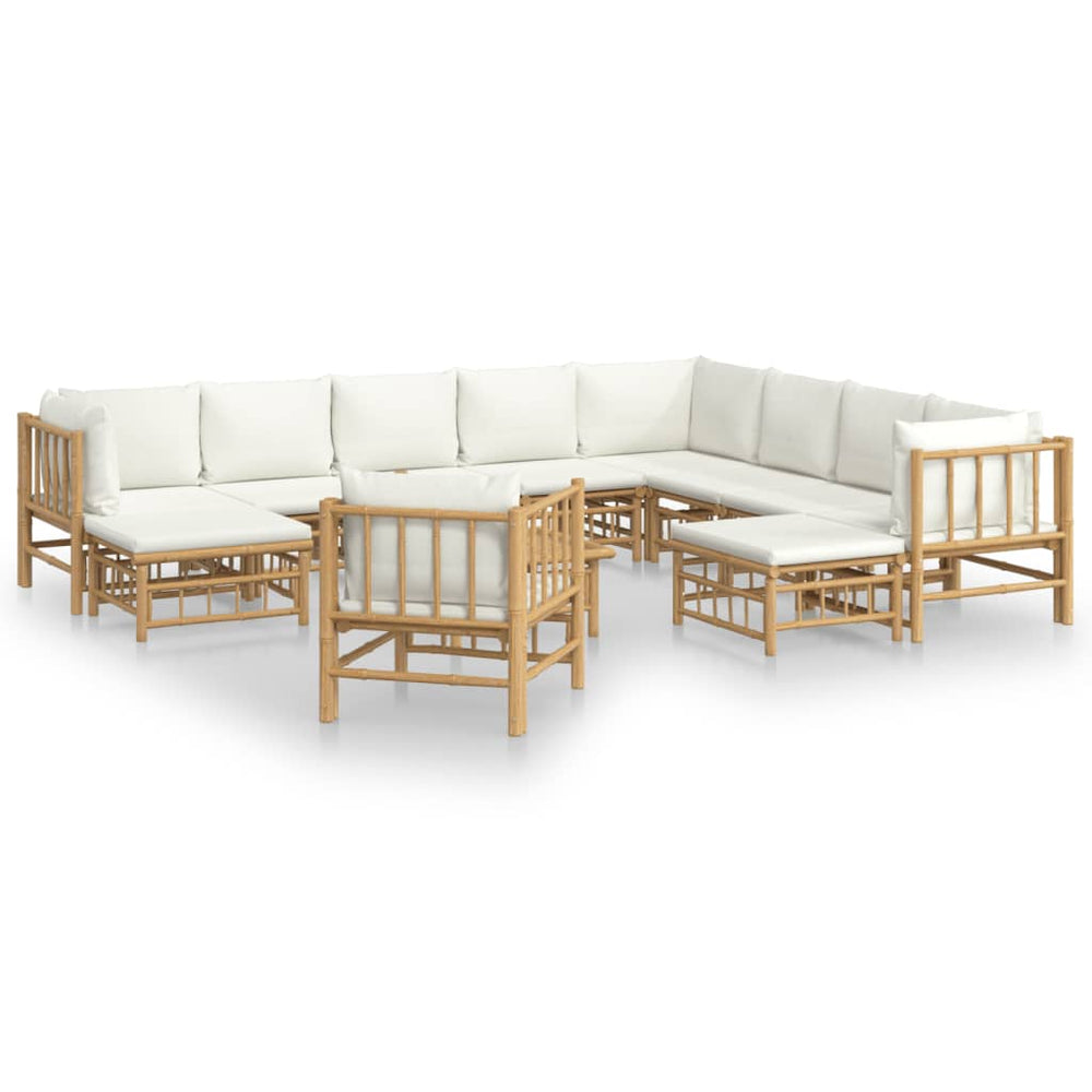 vidaXL Salon de jardin 12 pièces avec coussins crème en bambou