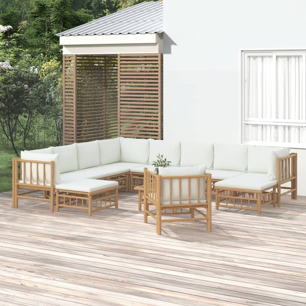 vidaXL Salon de jardin 12 pièces avec coussins crème en bambou