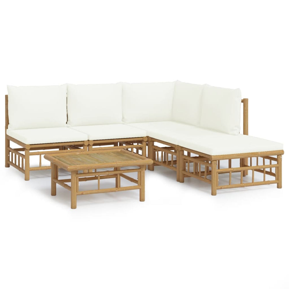 vidaXL Salon de jardin 6 pcs avec coussins crème Bambou
