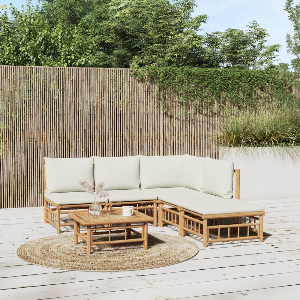 vidaXL Salon de jardin 6 pcs avec coussins crème Bambou