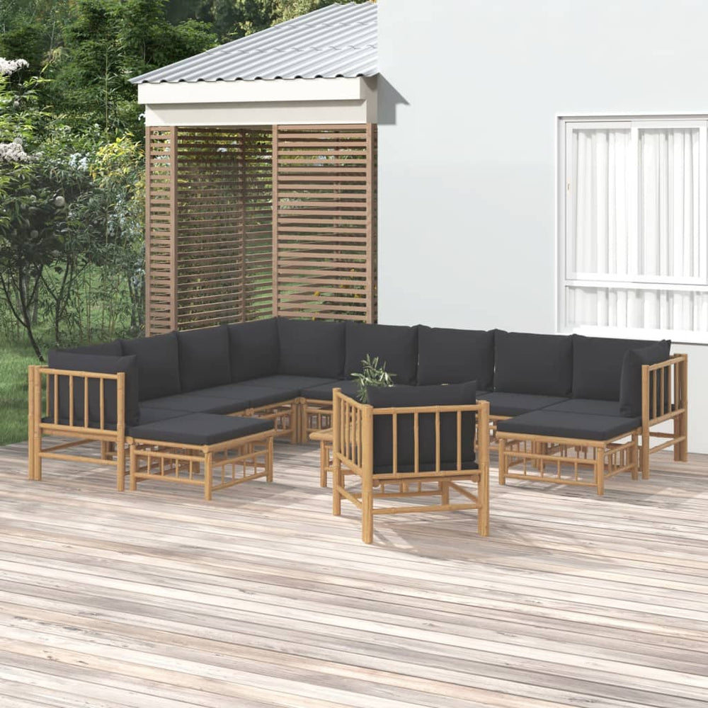 vidaXL Salon de jardin 12 pcs avec coussins gris foncé Bambou
