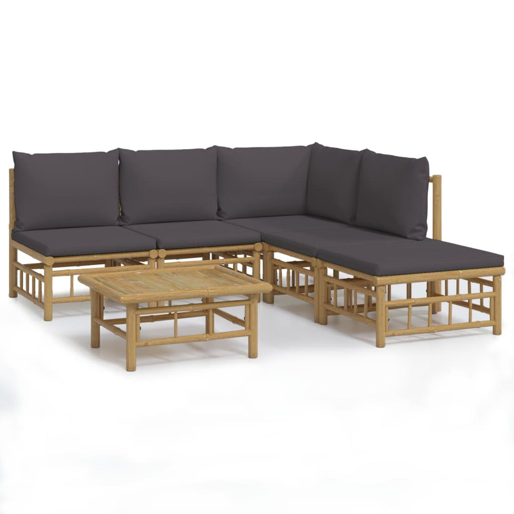 vidaXL Salon de jardin 6 pcs avec coussins gris foncé Bambou