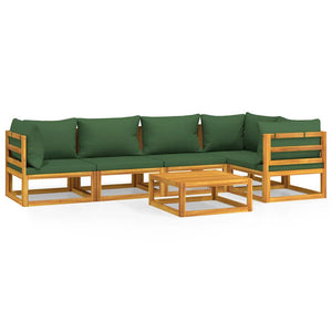 6-tlg. Garten-Lounge-Set mit Grünen Kissen Massivholz
