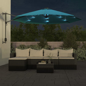 Wand-Sonnenschirm mit LEDs, Meerblau, 290cm