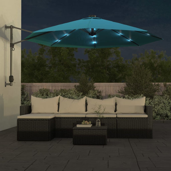 Wand-Sonnenschirm mit LEDs, Meerblau, 290cm