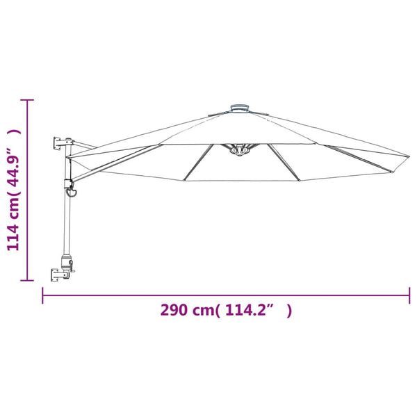 Wand-Sonnenschirm mit LEDs, Meerblau, 290cm