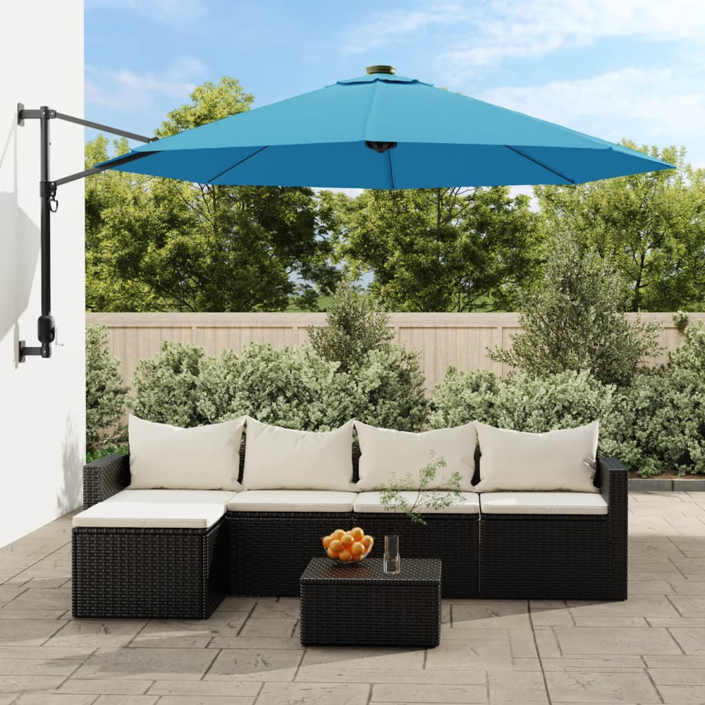Wand-Sonnenschirm mit LEDs, Meerblau, 290cm