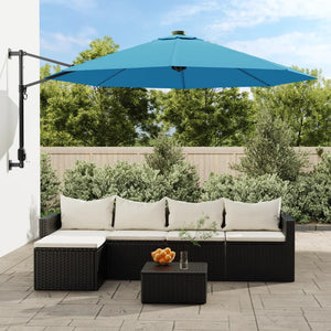 Wand-Sonnenschirm mit LEDs, Meerblau, 290cm