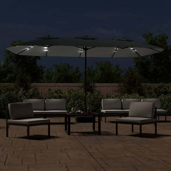 Doppel-Sonnenschirm mit LED Anthrazit 449x265 cm