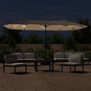Doppel-Sonnenschirm mit LED Taupe 449x265 cm