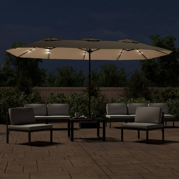 Doppel-Sonnenschirm mit LED Taupe 449x265 cm
