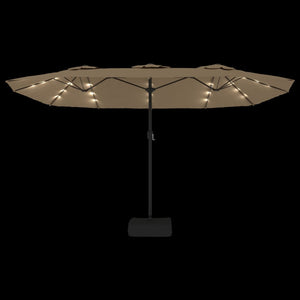 Doppel-Sonnenschirm mit LED Taupe 449x265 cm