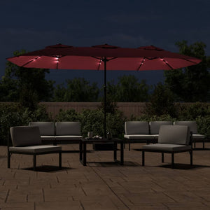vidaXL Parasol double avec lumières LED Rouge bordeaux 449x265 cm