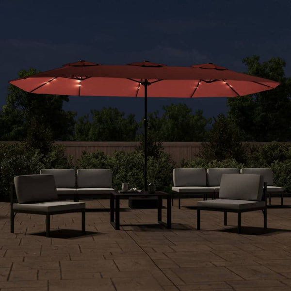 vidaXL Double parasol avec lumières LED Rouge terre cuite 449x265 cm